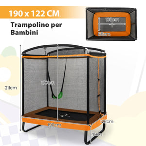 Trampolino rettangolare per bambini con altalena rete di sicurezza, Trampolino elastico da esterno da 190cm Arancione-Trampolini