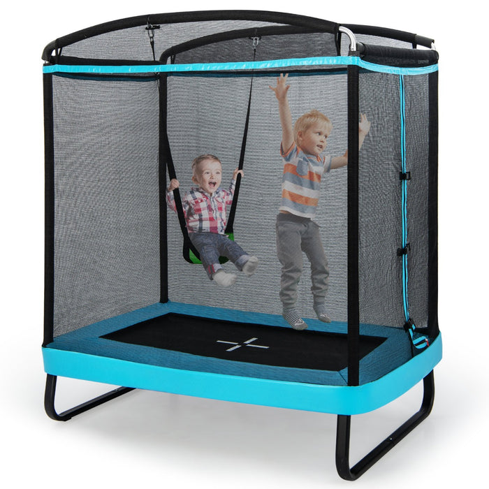 Trampolino rettangolare per bambini con altalena rete di sicurezza, Trampolino elastico da esterno da 190cm Blu-Trampolini