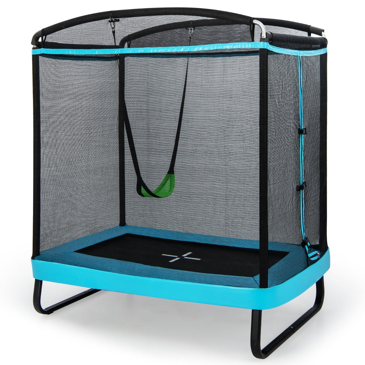 Trampolino rettangolare per bambini con altalena rete di sicurezza, Trampolino elastico da esterno da 190cm Blu-Trampolini
