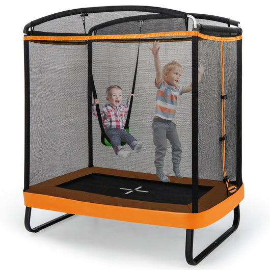 Trampolino rettangolare per bambini con altalena rete di sicurezza, Trampolino elastico da esterno da 190cm Arancione-Trampolini