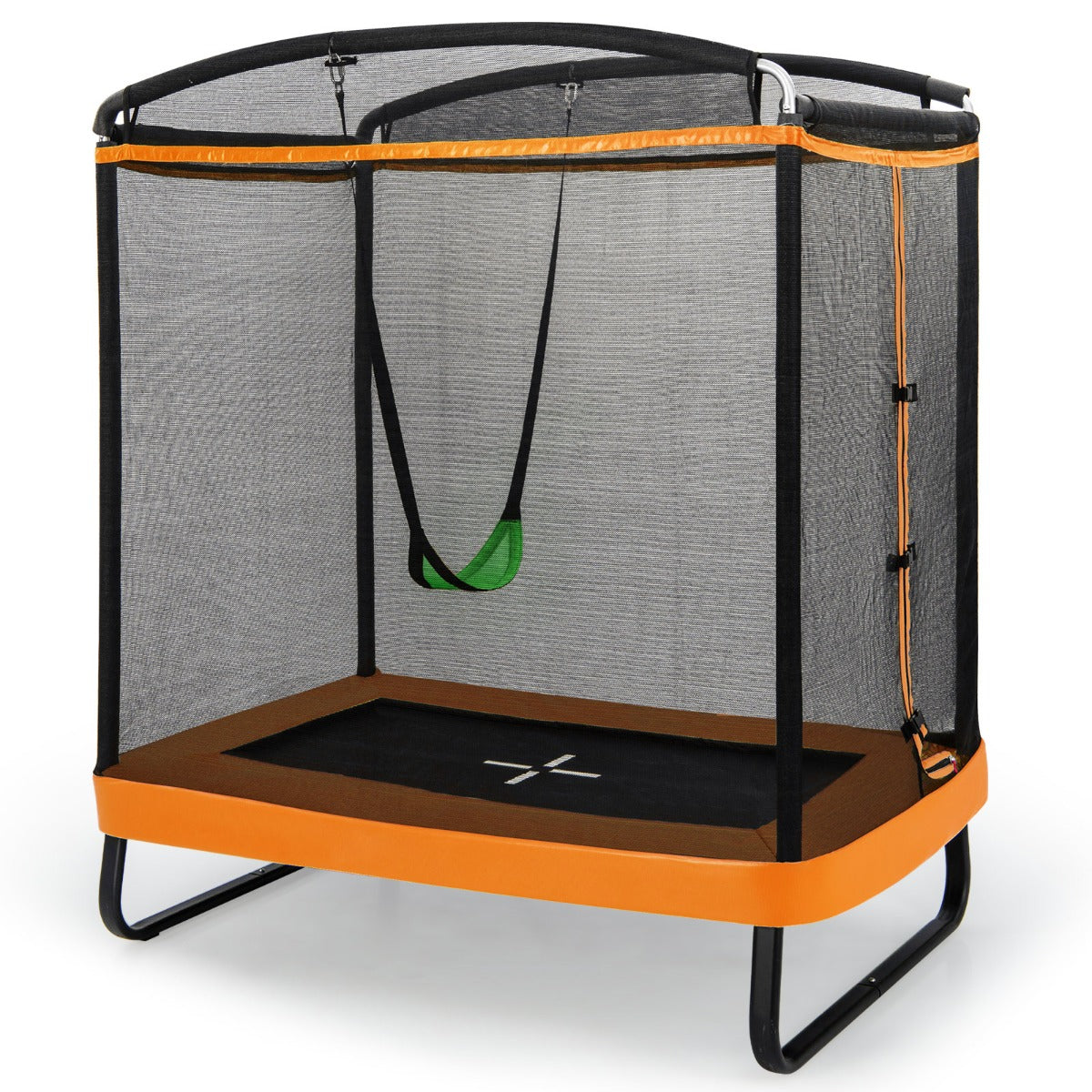 Trampolino rettangolare per bambini con altalena rete di sicurezza, Trampolino elastico da esterno da 190cm Arancione-Trampolini