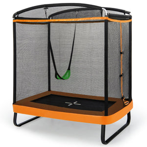 Trampolino rettangolare per bambini con altalena rete di sicurezza, Trampolino elastico da esterno da 190cm Arancione-Trampolini