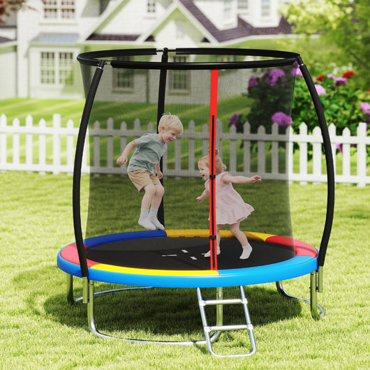 Trampolino ricreativo pesante con rete di sicurezza per bambini e adulti-Trampolino da esterno 244 cm in acciaio zincato antiruggine Colorato