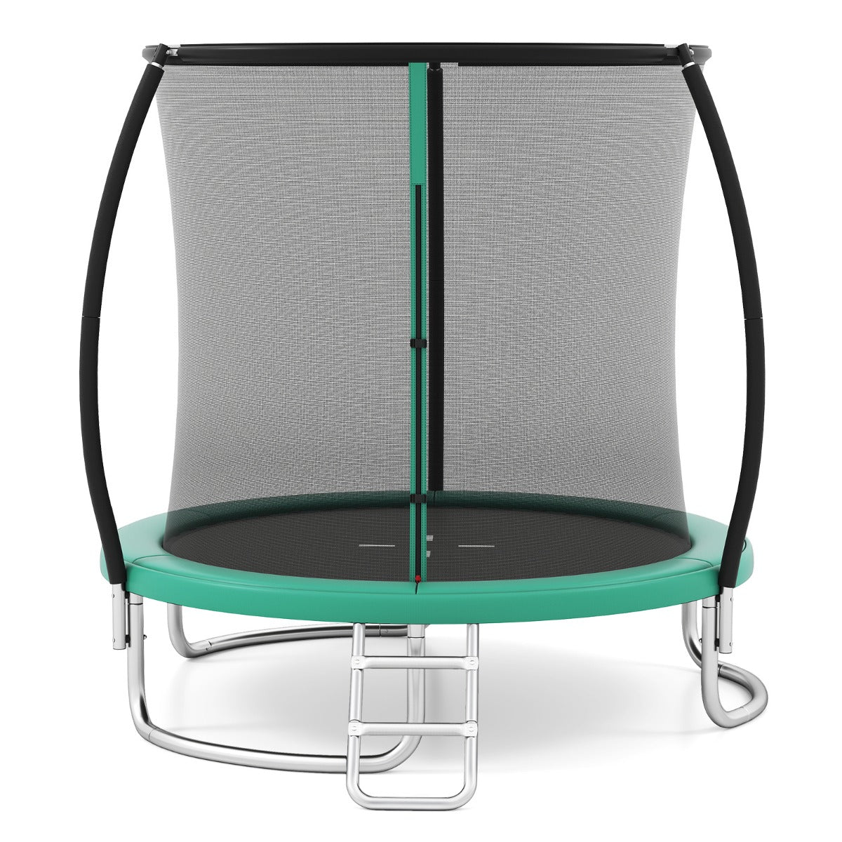 Trampolino ricreativo pesante con rete di sicurezza per bambini e adulti, Trampolino da esterno 244 cm in acciaio zincato antiruggine Verde-Trampolini