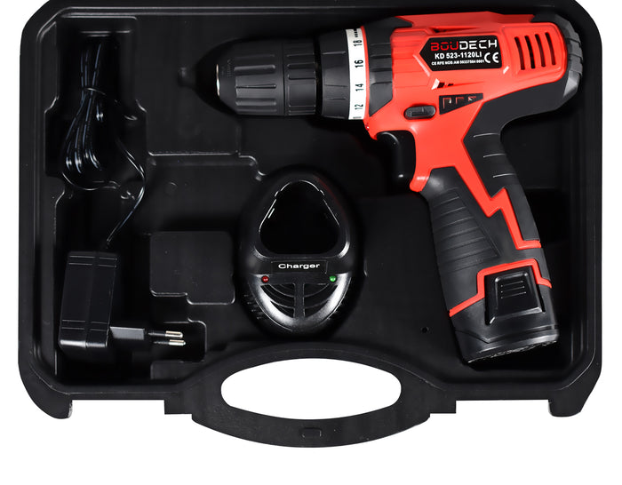 Trapano avvitatore a batteria a litio 12v cordless con valigetta ed accessori