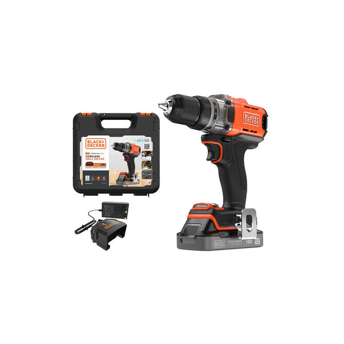 Trapano avvitatore 18V 2.0Ah – doppia velocità – valigetta – Black+Decker BCD382D1XK