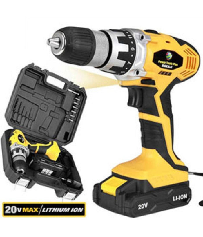 Trapano Avvitatore A Batteria A Litio 20v Cordless Mandrino 13 Mm Luce Led Work         