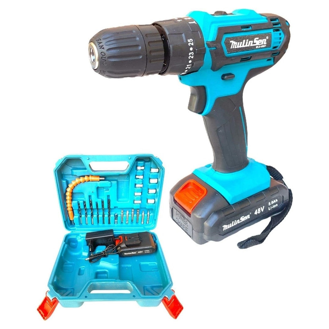 Trade Shop - Trapano Avvitatore A Batteria A Percussione Da 48v Mandrino Autoserrante Luce Led         