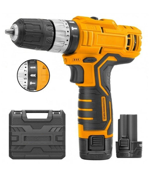 Trapano Avvitatore A Batteria Litio Funzione A Percussione 12v Doppia Batteria         