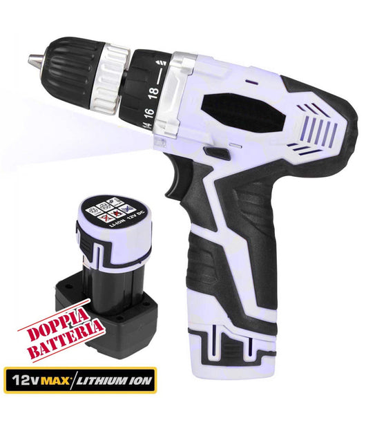 Trapano Avvitatore A Doppia Batteria Al Litio In Valigetta 12v Cordless         