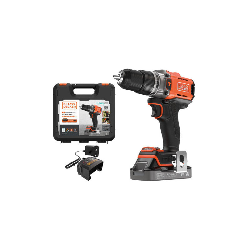 Trapano avvitatore a percussione 18V 2.0Ah – valigetta inclusa – Black+Decker BCD383D1XK