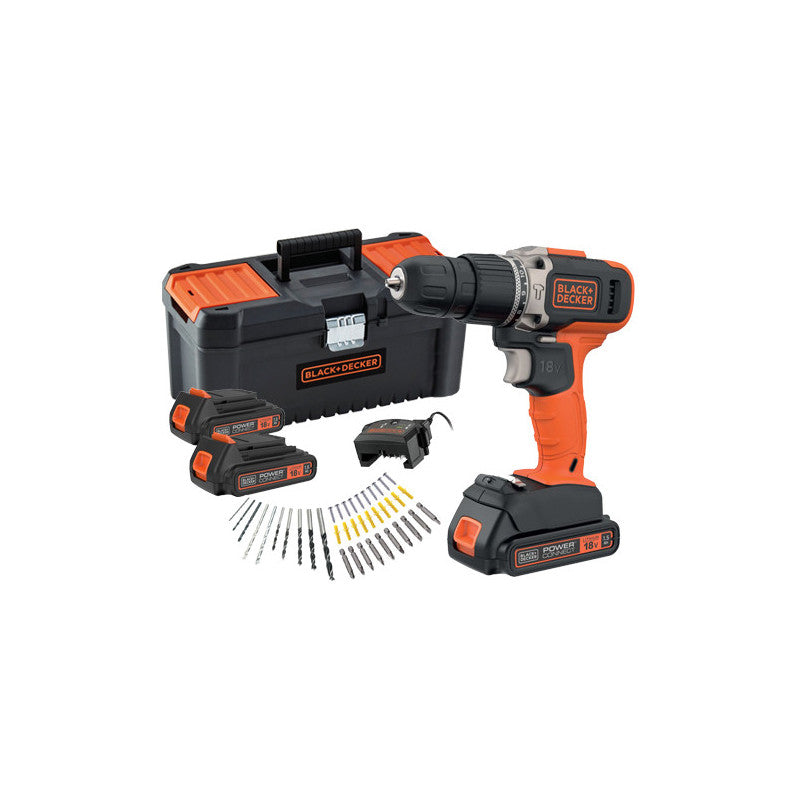 Trapano avvitatore a percussione 18V – BCD003C3TA – 2 batterie 1,5Ah e valigetta – Black+Decker