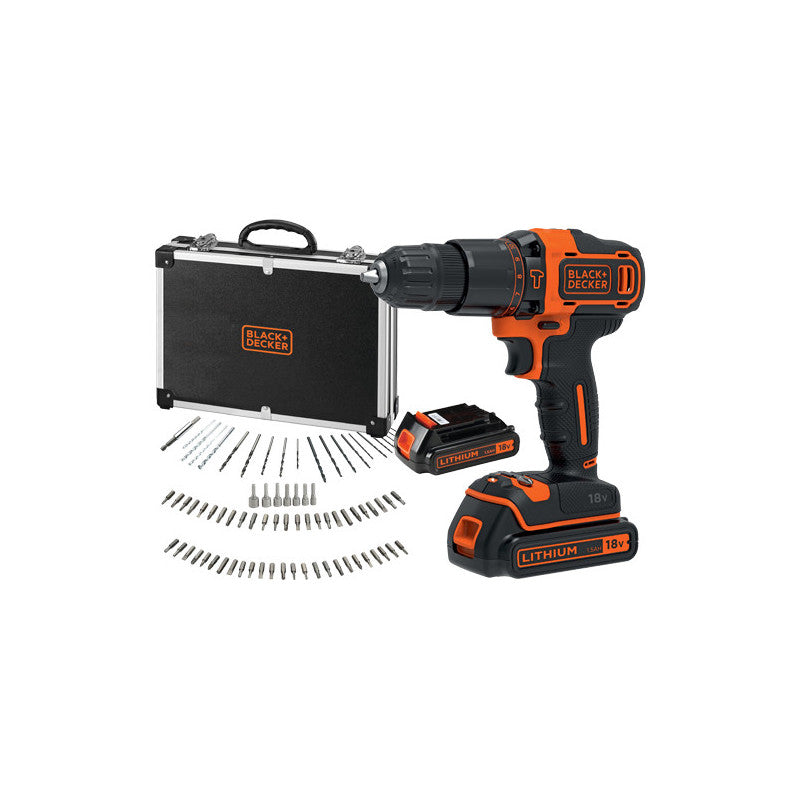 Trapano avvitatore a percussione 18V – BDCHD18BAFC – 2 batterie 1,5Ah, 80 accessori – Black+Decker