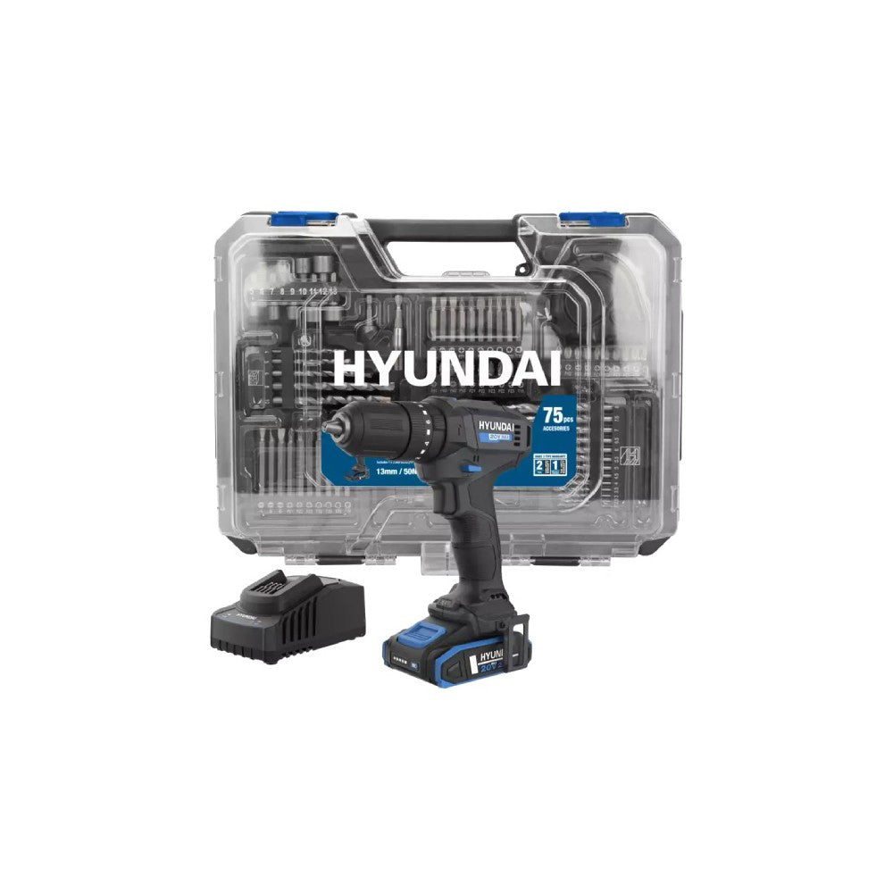 KIT TRAPANO A PERCUSSIONE 50Nm +BATTERIA 20V 2Ah +75 UTENSILI HD20S-50TT HYUNDAI