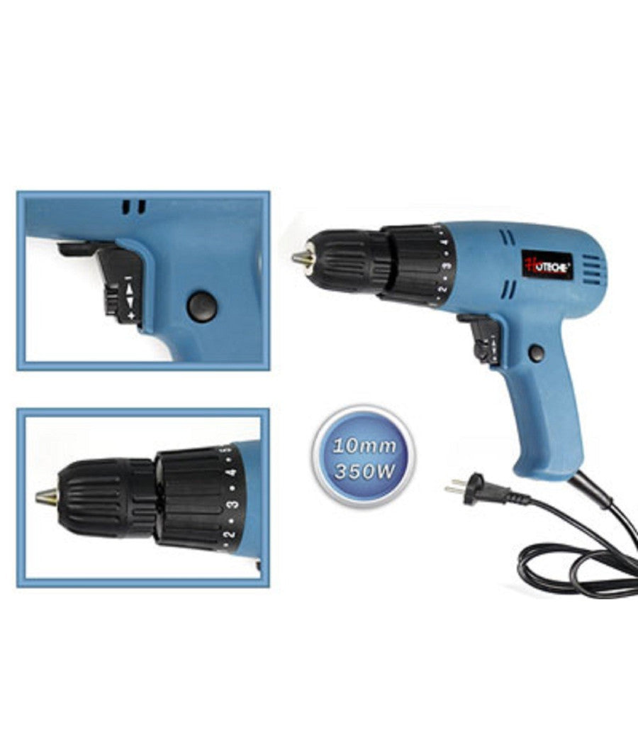 Trapano Elettrico 350 Watt Con Mandrino 10 Mm Reversibile Velocità  Variabile         