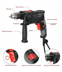 Trapano Elettrico A Percussione 710w Velocita Regolabile 3000rpm Mandrino 13 Mm         