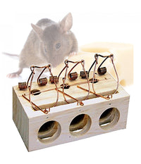 Trappola Per Topi Tradizionale Classica In Legno A 3 Fori Roditori Pest Control         