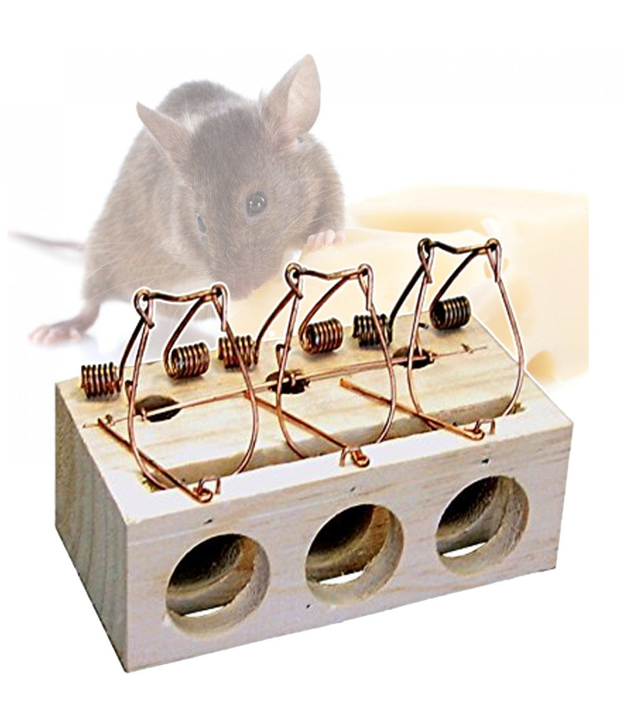 Trappola Per Topi Tradizionale Classica In Legno A 3 Fori Roditori Pest Control         