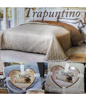 Trapuntino Matrimoniale 255x255cm Con Bordi Merlettati Colore E Fantasia Casuale         