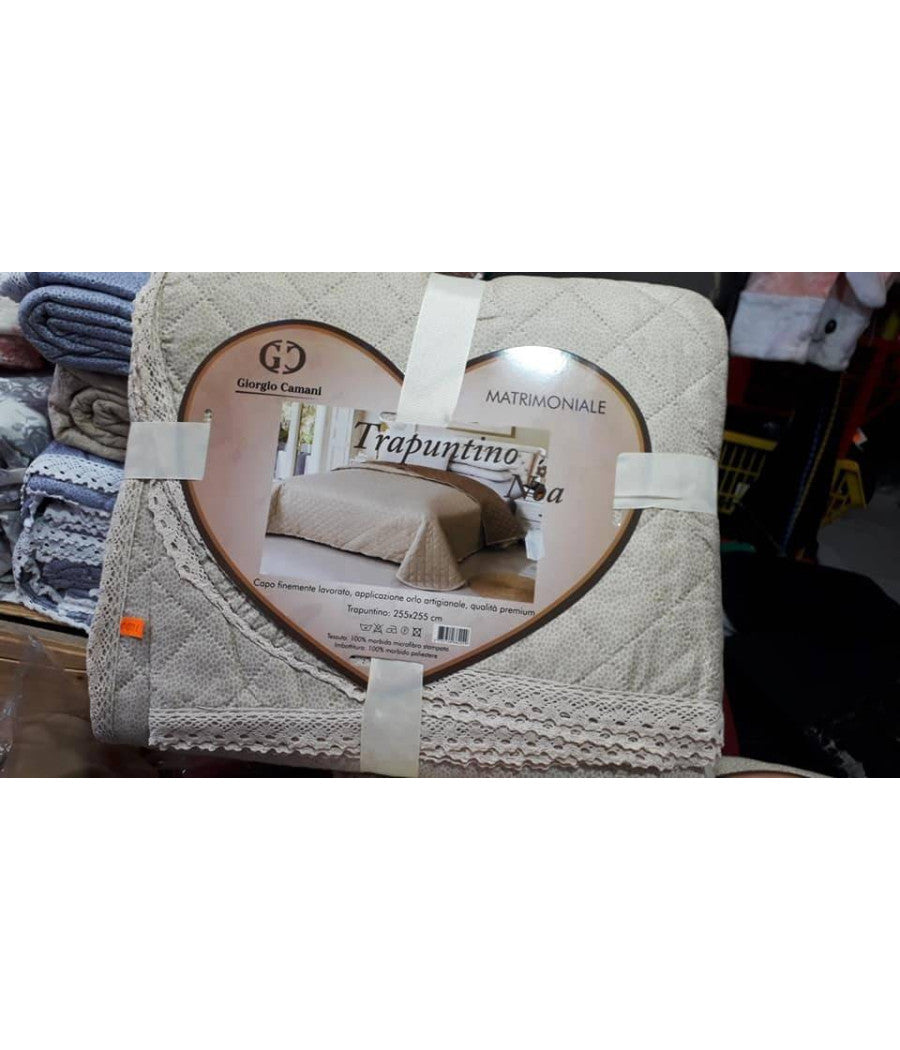 Trapuntino Matrimoniale 255x255cm Con Bordi Merlettati Colore E Fantasia Casuale         