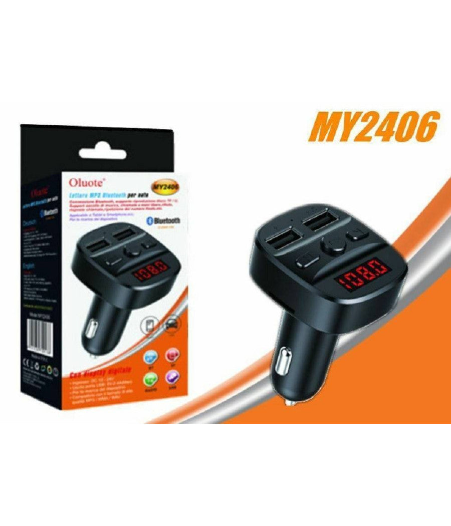 Trasmettitore Fm Bluetooth Per Auto 2 Porte Usb Led Tf Wma Lettore Mp3 My2406         
