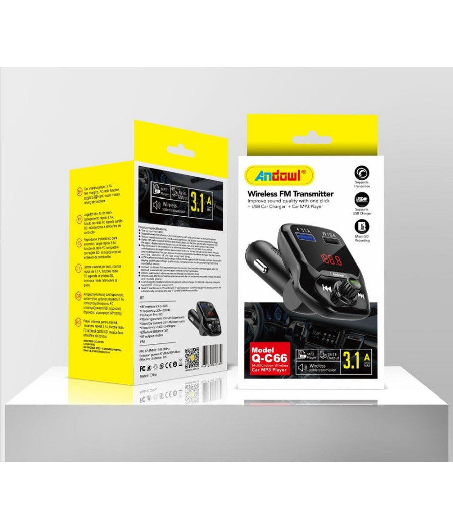 Trasmettitore Fm Vivavoce Wireless Per Auto Q-c66 Caricatore Musicale Doppio Usb         