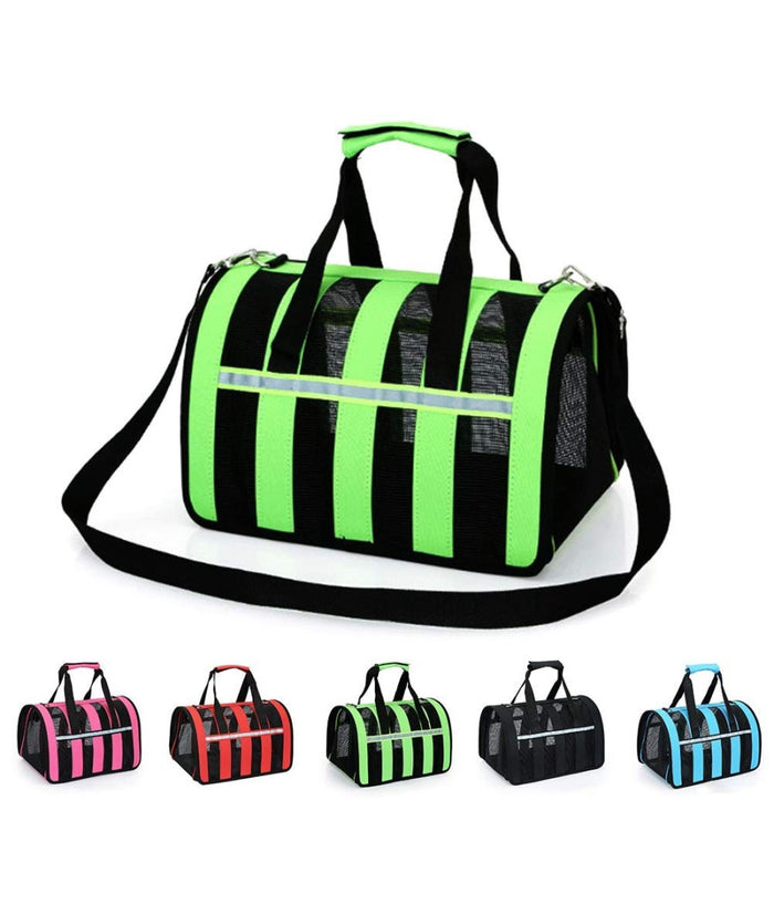Trasportino Borsa Zainetto Strisce 47x29x30cm Pieghevole Tracolla Cane Gatto         