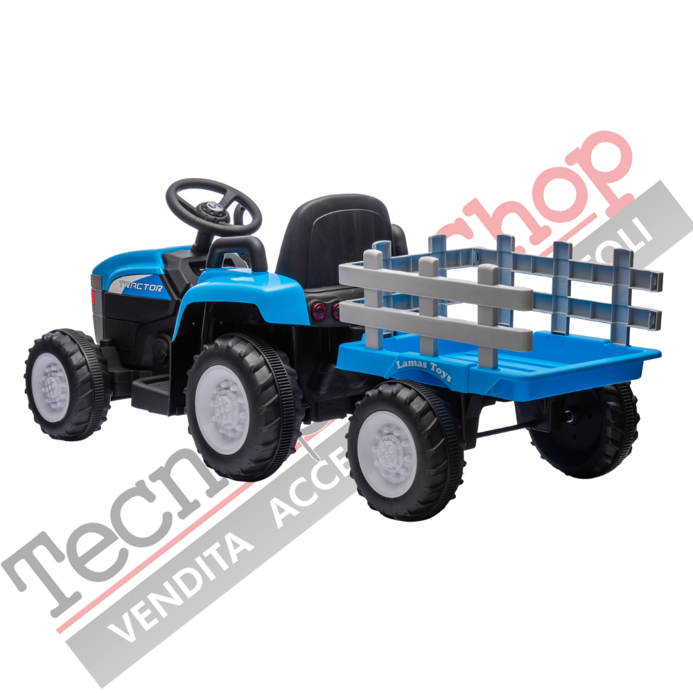 Trattore Elettrico Per Bambini  con Rimorchio 12V -Blu