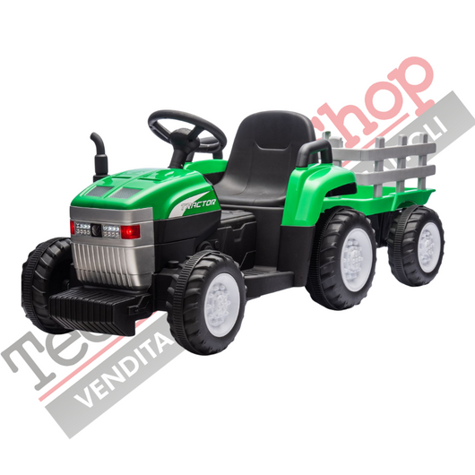 Trattore Elettrico Per Bambini  con Rimorchio 12V -Verde