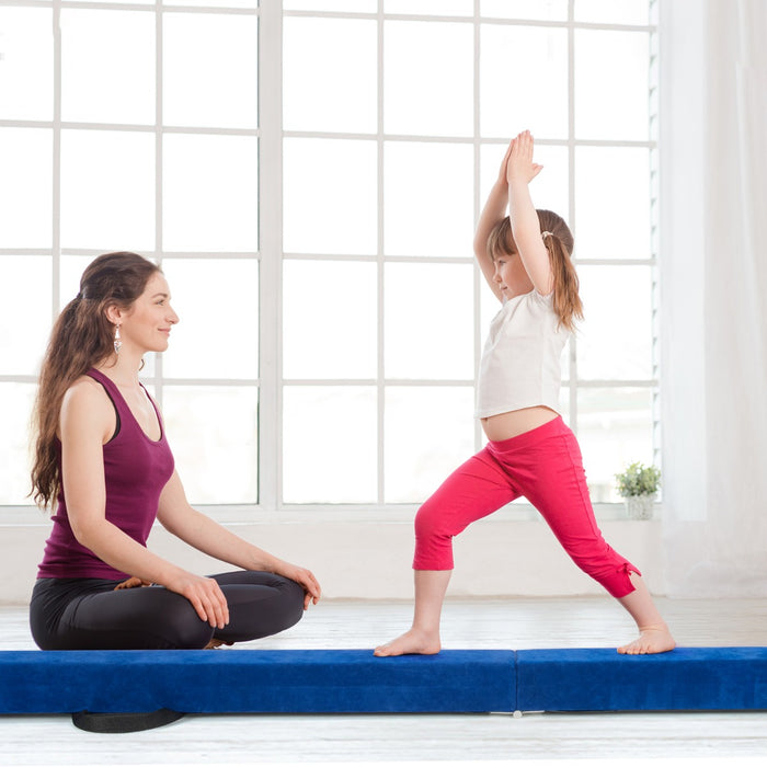 Trave 210 cm pieghevole da ginnastica con solida base di legno, Trave di equilibrio portatile con maniglie Blu-Sbarre e travi da ginnastica