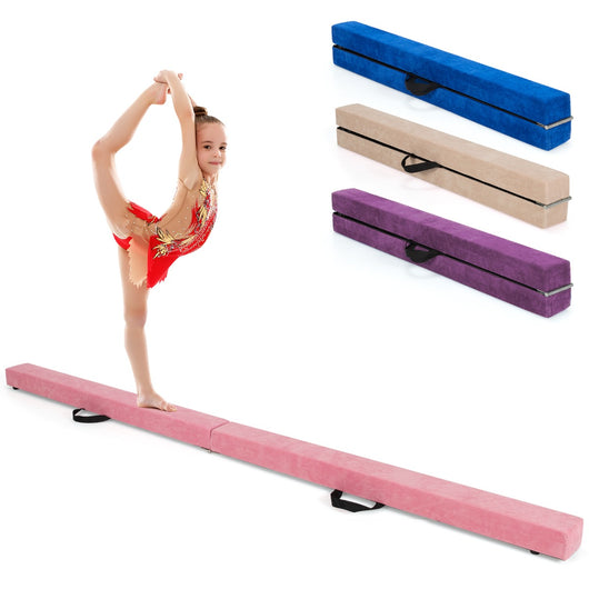 Trave 210 cm pieghevole da ginnastica con solida base di legno, Trave di equilibrio portatile con maniglie Rosa-Sbarre e travi da ginnastica