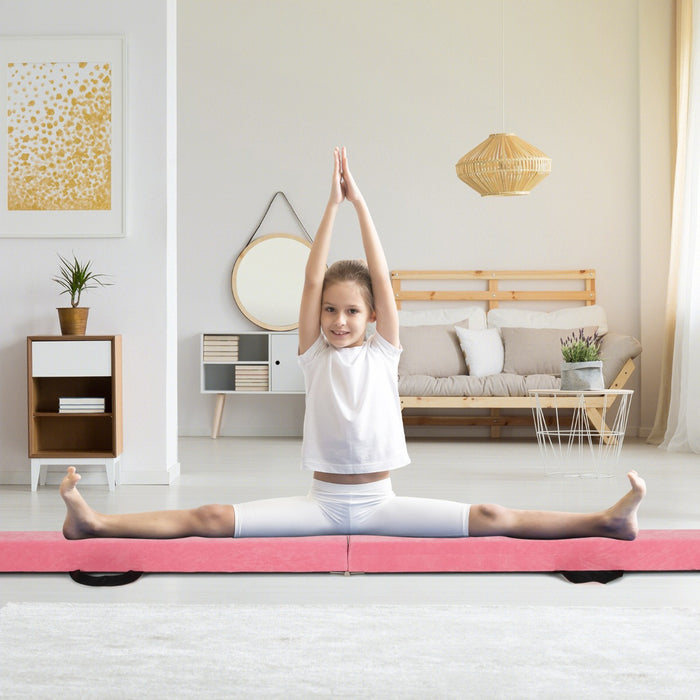 Trave da equilibrio pieghevole in schiuma per bambini adolescenti, Trave ginnastica a pavimento con maniglia Rosa-Tappetini ginnastica e yoga