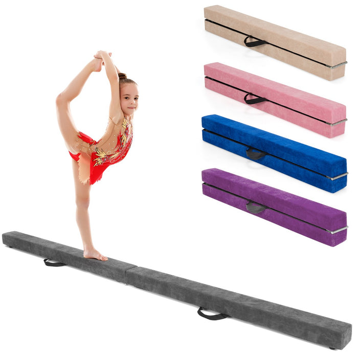 Trave da ginnastica pieghevole 210 cm con solida base di legno, Trave di equilibrio portatile con maniglie Grigio-Sbarre e travi da ginnastica