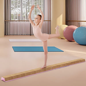 Trave di equilibrio pieghevole per bambini con superficie in pelle scamosciata e schiuma, Trave ginnastica portabile Rosa-Sbarre e travi da ginnastica