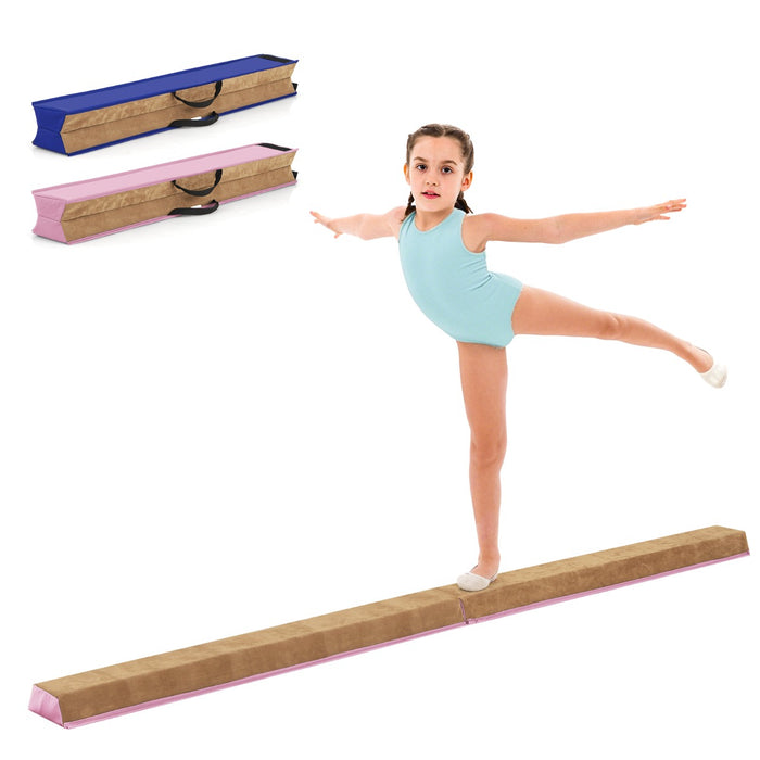 Trave di equilibrio pieghevole per bambini con superficie in pelle scamosciata e schiuma, Trave ginnastica portabile Rosa-Sbarre e travi da ginnastica