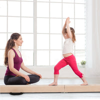 Trave da ginnastica pieghevole 210 cm con solida base di legno, Trave di equilibrio portatile con maniglie Giallo terroso-Sbarre e travi da ginnastica