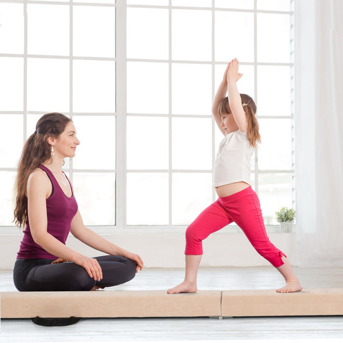 Trave da ginnastica pieghevole 210 cm con solida base di legno, Trave di equilibrio portatile con maniglie Giallo terroso-Sbarre e travi da ginnastica