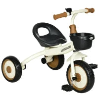 Triciclo per Bambini da 2-5 Anni con Seduta Regolabile e Campanello, 70.5x50x58cm, Bianco
