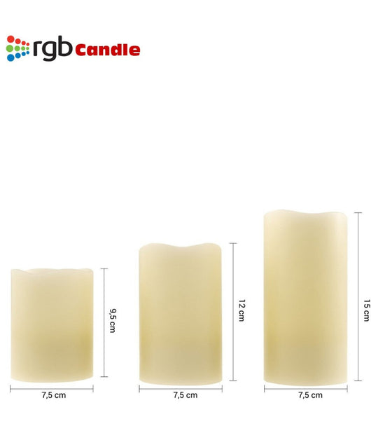 Tre Candele Led Senza Fiamma Con Telecomando Rgb Vera Cera Profumate A Vaniglia         