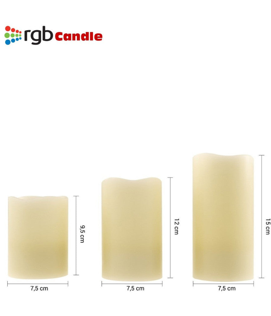 Tre Candele Led Senza Fiamma Con Telecomando Rgb Vera Cera Profumate A Vaniglia         