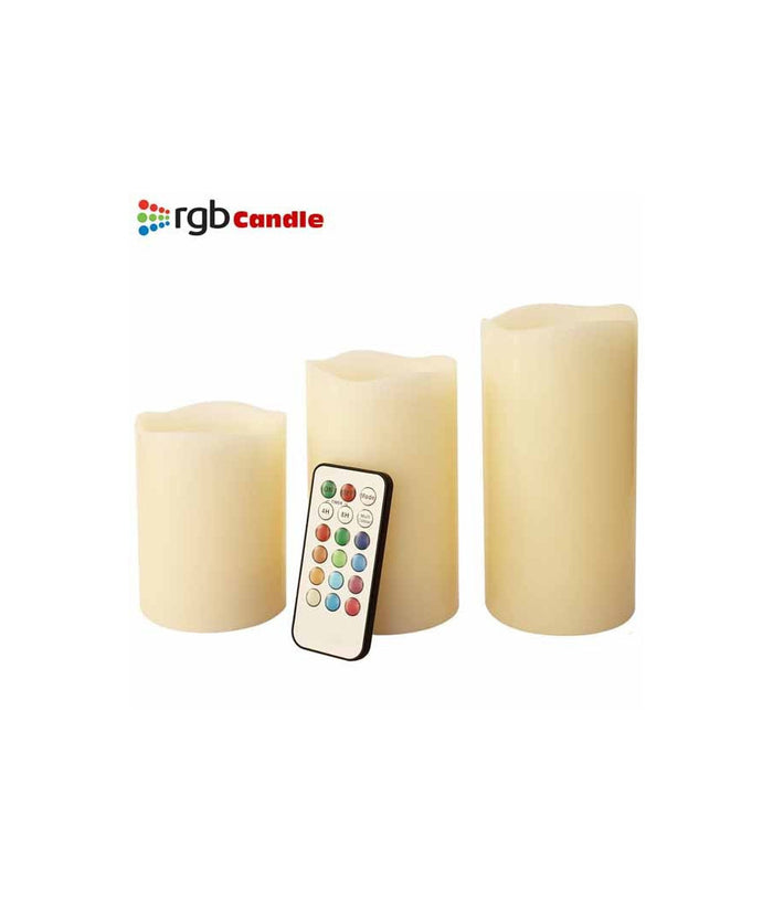 Tre Candele Led Senza Fiamma Con Telecomando Rgb Vera Cera Profumate A Vaniglia         