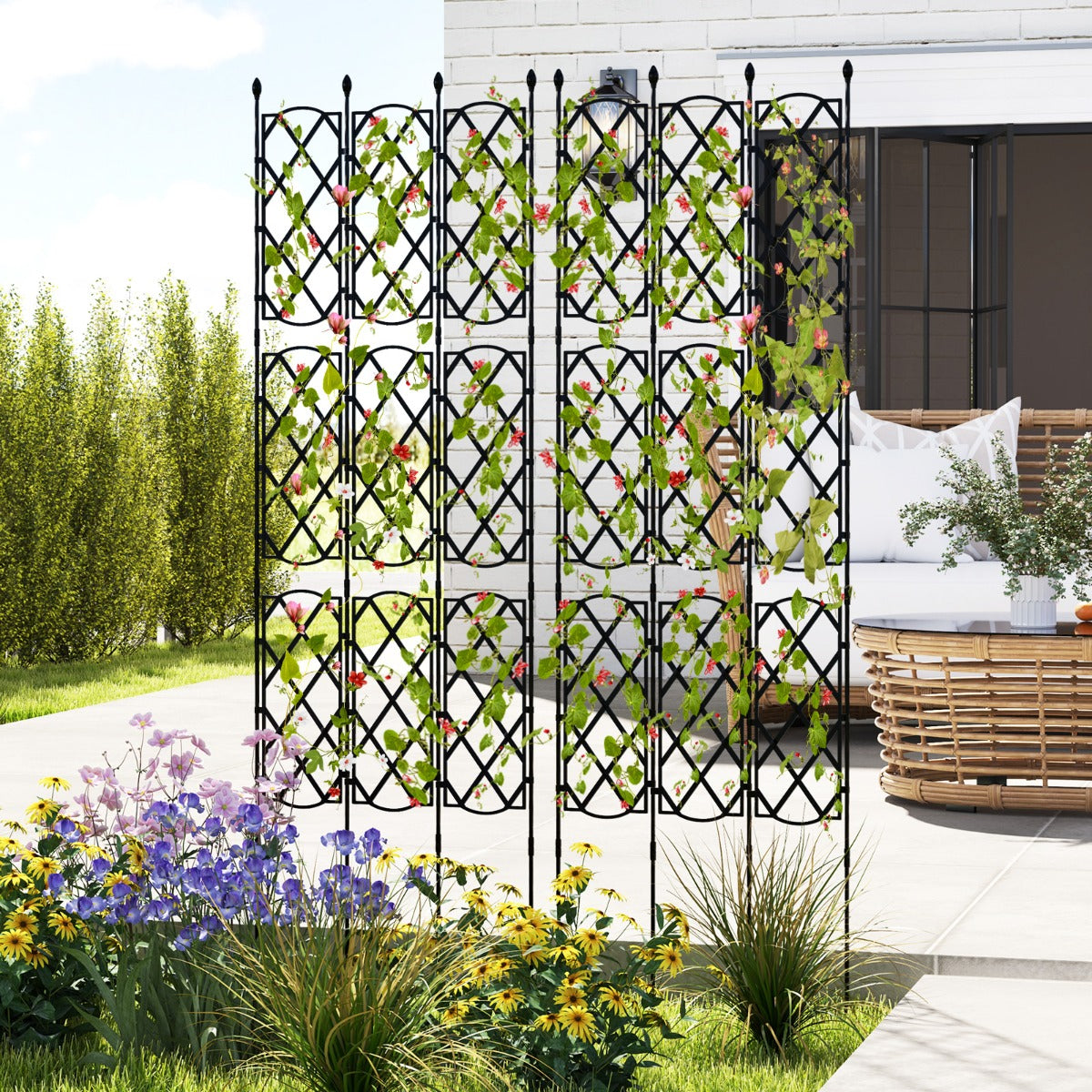 Trellis da giardino in metallo per piante rampicanti-Set da 3 supporti per piante Nero