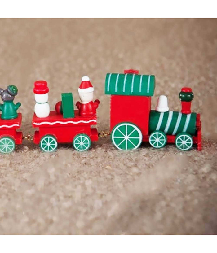Trenino Natalizio In Legno Con 6 Vagoni 32cm Rosso E Bianco Decorazioni Natale         