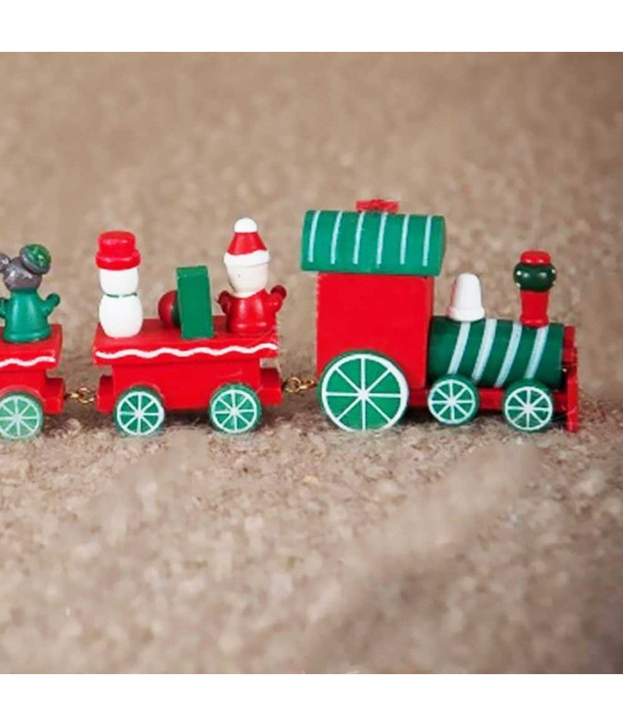 Trenino Natalizio In Legno Con 6 Vagoni 32cm Rosso E Bianco Decorazioni Natale         