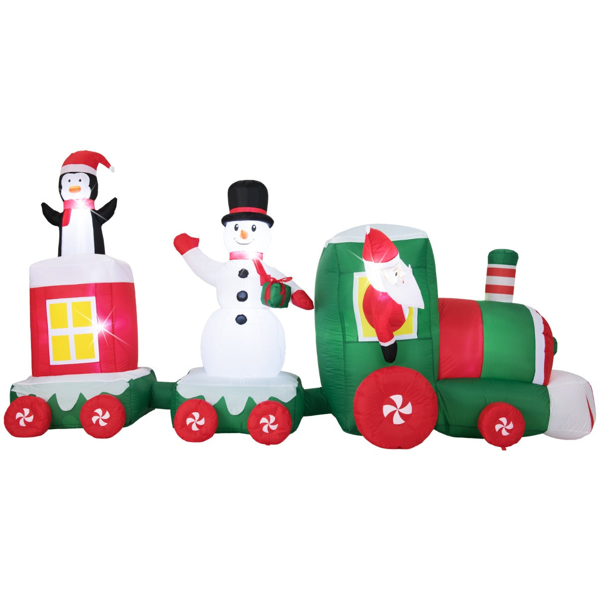 Treno gonfiabile di natale grande decorazione natalizia per giardino e cortile, Treno babbo natale alla guida con pupazzo di neve-Gonfiabili natalizi