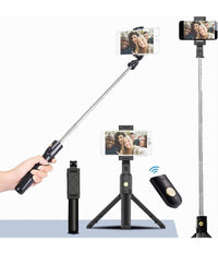 Treppiede 3in1 Selfie Stick Bluetooth Asta Estensibile Con Telecomando Portatile         
