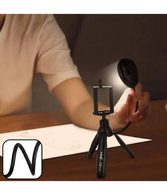 Treppiedi Da Tavolo Con Luce Led 3 Intensità  Girevole 360° Per Smartphone Hd3274         