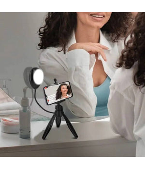 Treppiedi Da Tavolo Con Luce Led 3 Intensità  Girevole 360° Per Smartphone Hd3274         