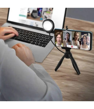 Treppiedi Da Tavolo Con Luce Led 3 Intensità  Girevole 360° Per Smartphone Hd3274         