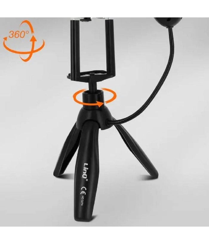 Treppiedi Da Tavolo Con Luce Led 3 Intensità  Girevole 360° Per Smartphone Hd3274         